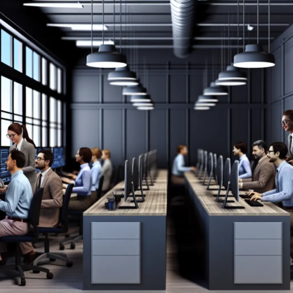 Zespół serwisantów pracujący w firmowej przestrzeni biurowej