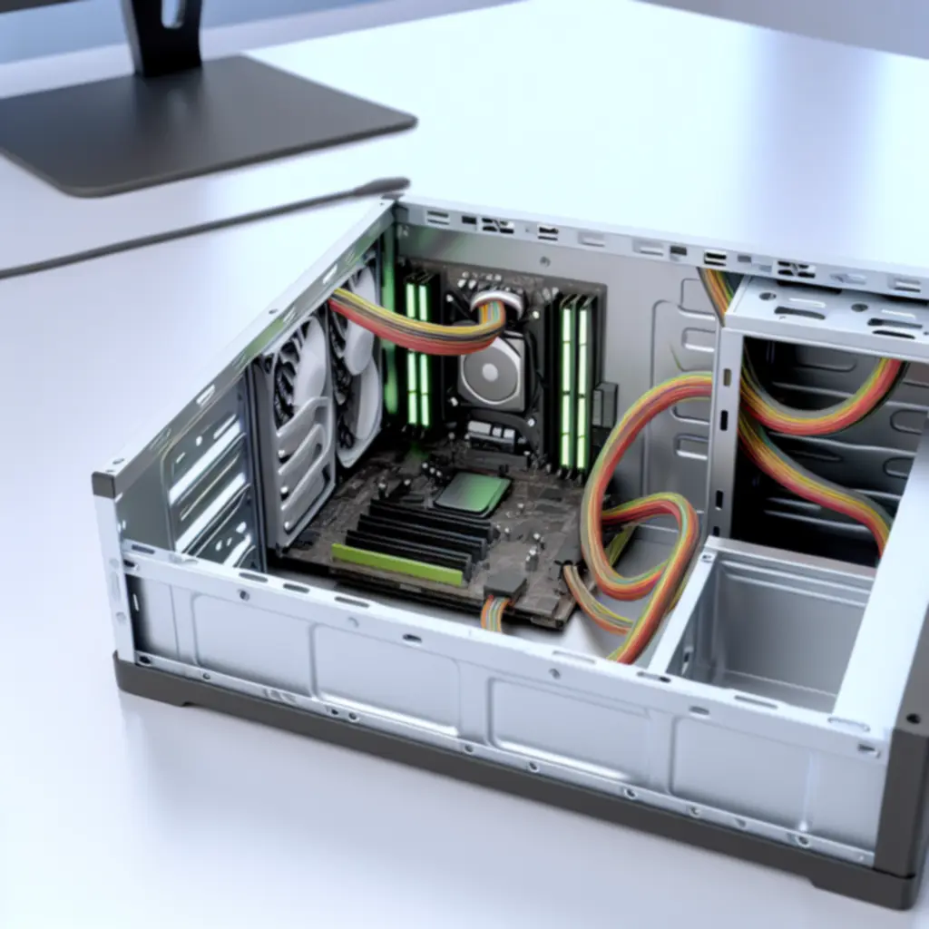 Zmodernizowany komputer z czystym wnętrzem, uporządkowanymi kablami i nowoczesnymi podzespołami