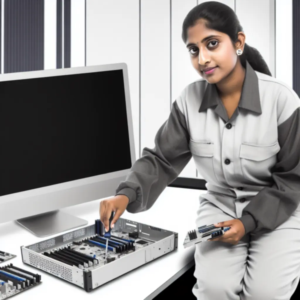 Serwisant Computoryxa pracujący przy otwartym komputerze