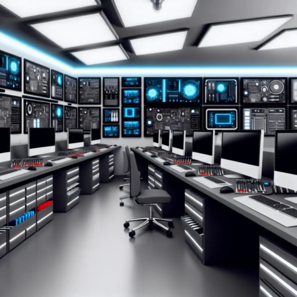 Zaawansowane stanowisko serwisowe Computoryxa z uporządkowanym sprzętem